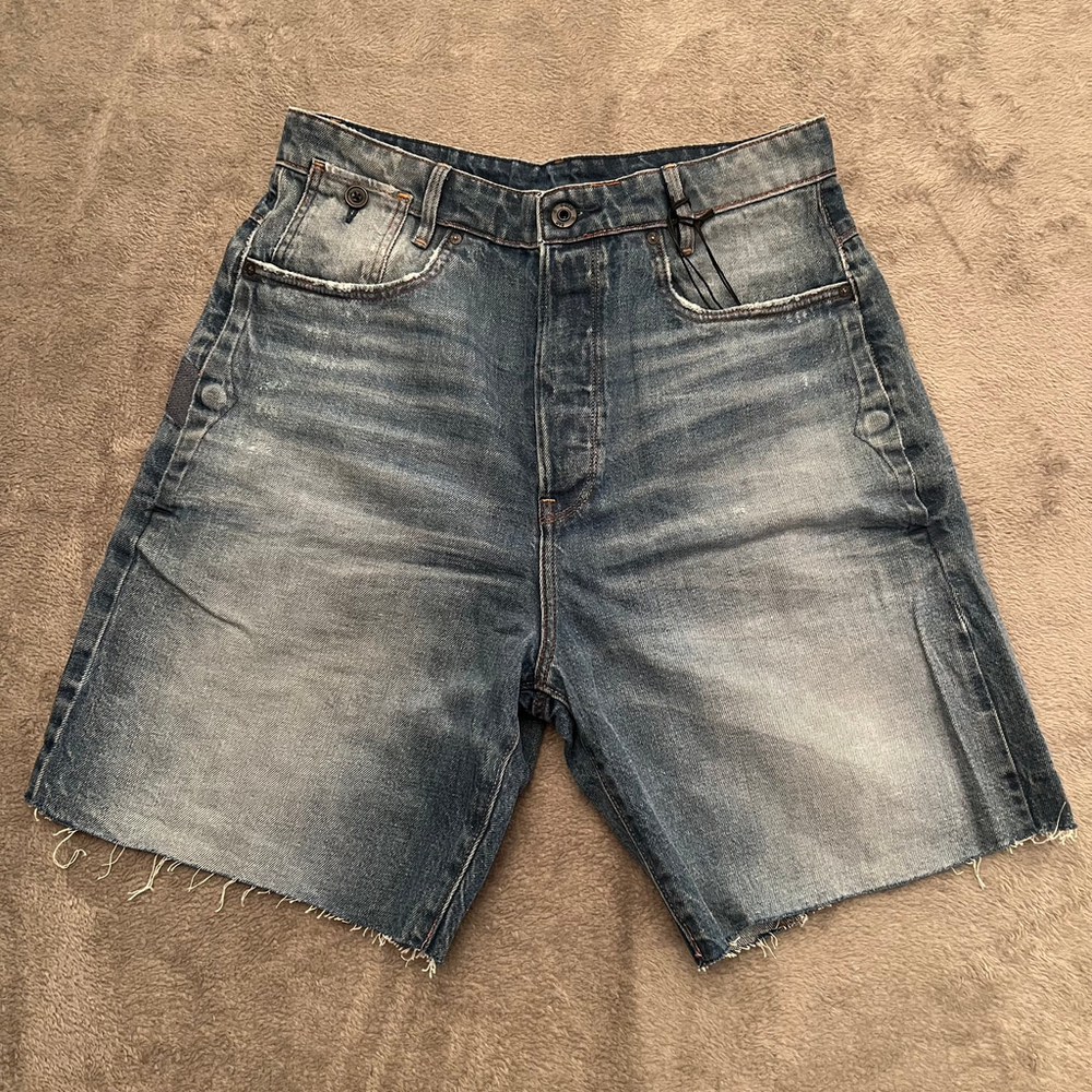 G-Star Women Denim Shorts 27 Blue Staq Boyfriend Short Ripped Melfort NWT